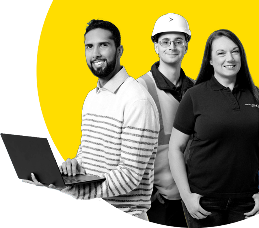 3 colleagues in a yellow circle
