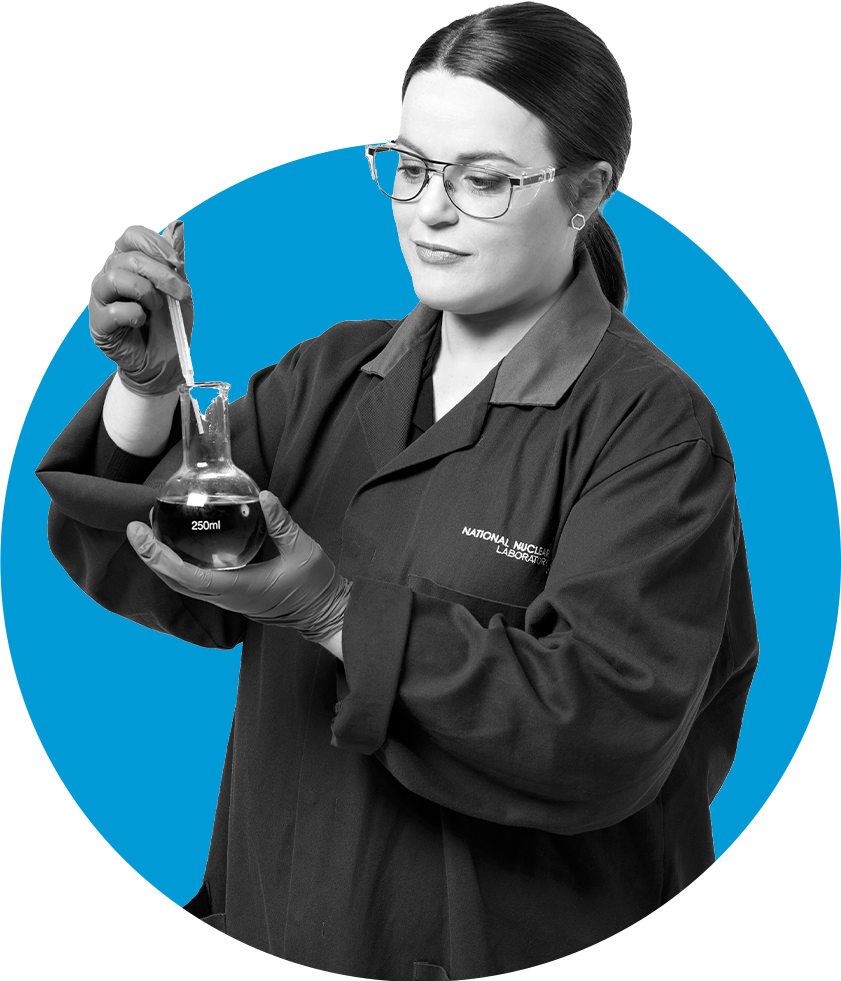 Male scientist in a blue circle