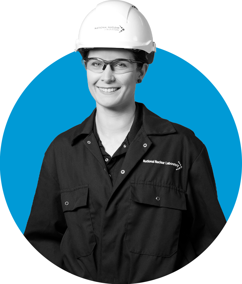 Female scientist in a blue circle