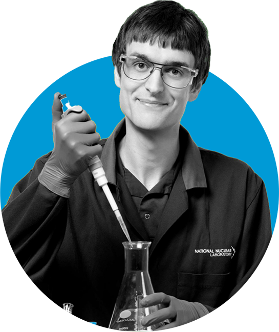 Male scientist in a blue circle